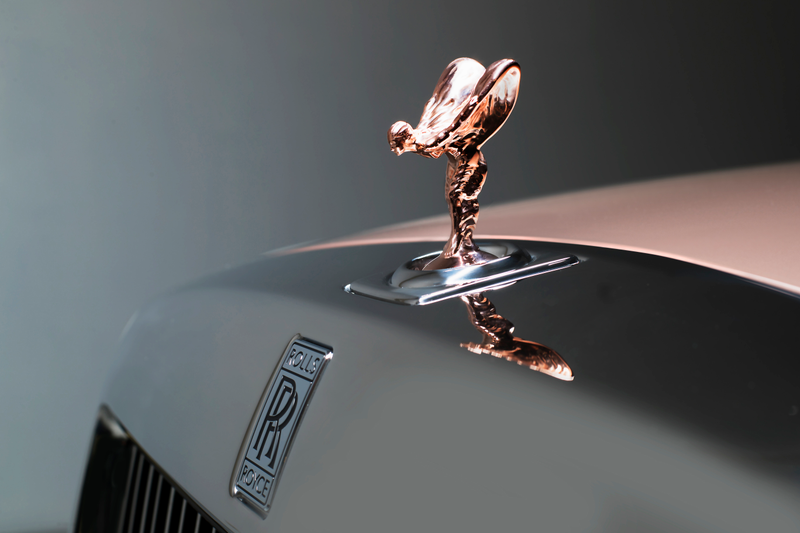 The “Whispered Muse” Rolls-Royce Phantom has a hood emblem made of actual rose gold, which was a first for Rolls-Royce.